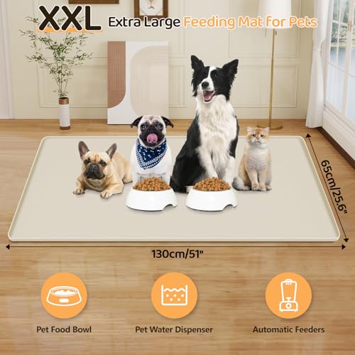Dog Food Mat 51''x25.6'' Extra Large Dog Mat for Food and Water (51"L x 25.6"W / Beige)