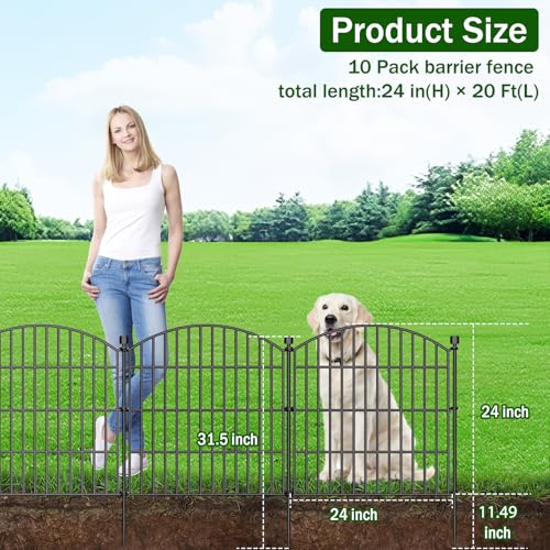 10 Panel No Dig Decorative Garden Fence with Gate 24" H x 20'L Dog Barrier (24 in(H) X 20 ft(L))