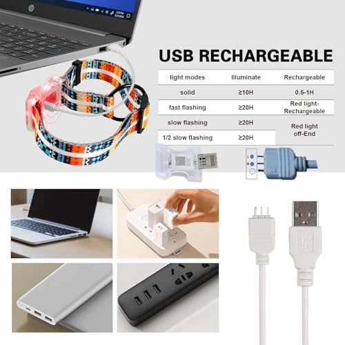 Ight Up LED Dog Leash and LED Dog Collar Set USB Rechargeable Waterproof (Bohemian Orange / 1.5m Leash+10-25in Collar Can be Crop)
