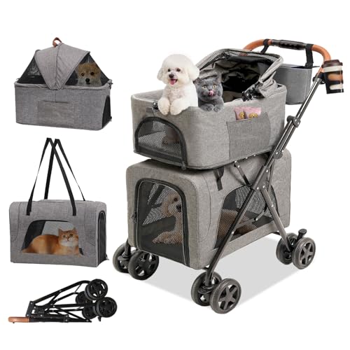 Double Pet Stroller with Detachable Carriers (Double-Grey)