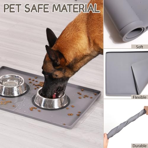 Silicone Cat & Dog Food Mat for Floors Waterproof (Gray / 24''×16'')