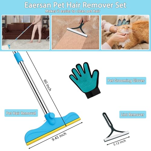3 in 1 Carpet Rake for Pet Hair Removal (60inch / Deepblue)