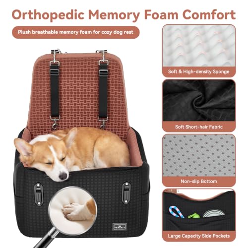 Dog Booster Car Seat with Patented Safety System (Black/Brown / Medium)