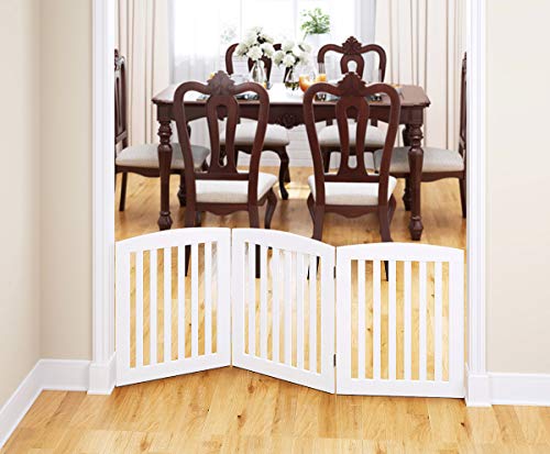 Wooden Freestanding Foldable Pet Gate for Dogs (White / 24" Height-3 Panel)