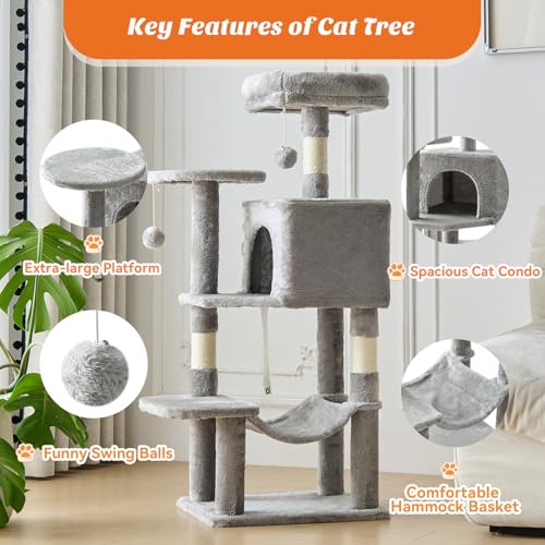 44 Inch Small Cat Tree Tower for Indoor Cats and Kittens (Light Grey / 44IN)