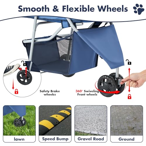 3 Wheels Pet Stroller for Small Dogs and Cats (Blue / 29"x18"x 39")
