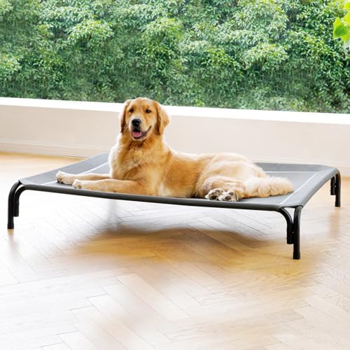 Elevated Dog Bed Outdoor Cooling Raised Cot for XL Dogs (XXL-53.9"L×35.8"W×7.9"Th / Grey)