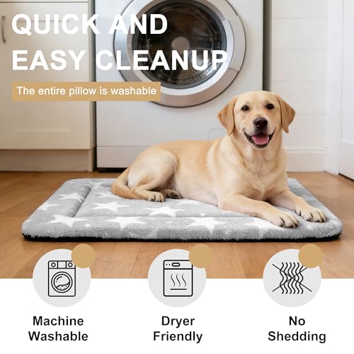 Dog Bed Mat Soft & Comfortable Dog Kennel Pad for Crate (L(35"*23"*1.5") / Big&Little Stars Grey-1pc)