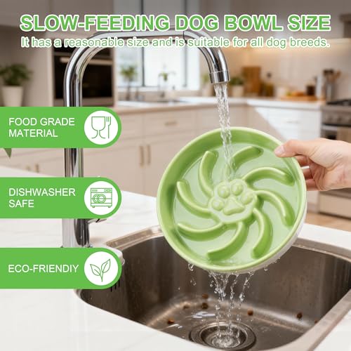 Ceramic Slow Feeder Dog Bowl (Green)