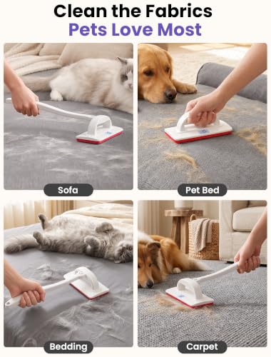 Reusable Pet Hair Remover Brush for Furniture (White+Red / Extra-Large)