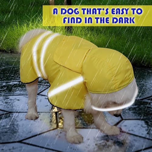 Dog Raincoat Adjustable Rain Jacket with Hooded Double Layer for Large Medium Small Dogs Puppies (Yellow / Small)