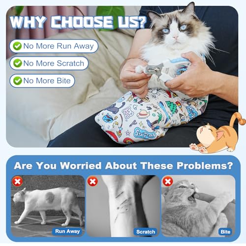 Cat Grooming Wrap for Nail Trimming (L-27.6in ( Weight:＜ 17lbs ) / Cartoon)