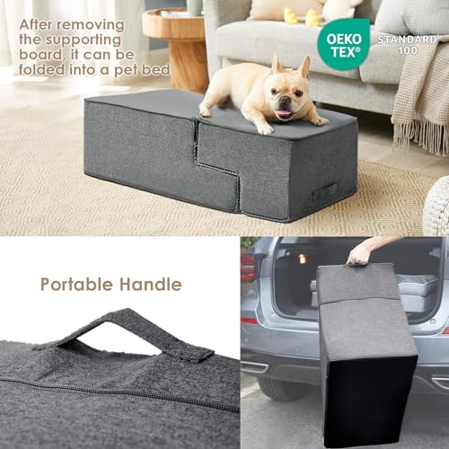 Dog Stairs for Bed 18" H (Grey / Standard 15" x 24" x 18")