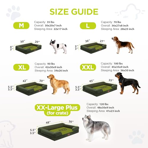 Waterproof Orthopedic Dog Bed for Extra Large Sized Dogs (48 x 30 x 9 in / Oliva Green)