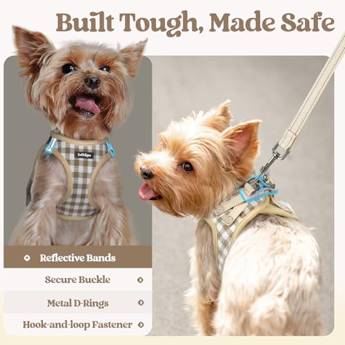 Dog Harness Medium Sized and Leash Set (Beige Check / M (chest: 16 - 18.5"))