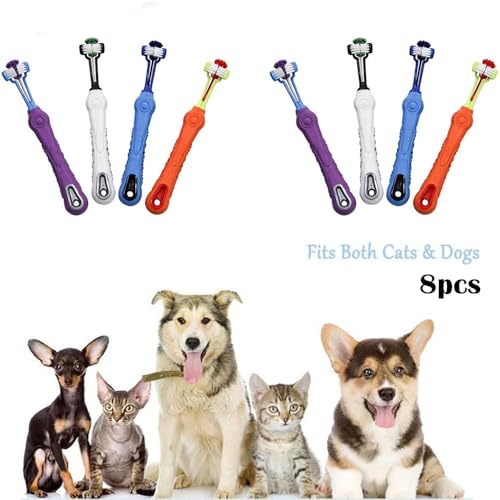 8 Pcs 3 Sided Pet Toothbrush Dog Cat Mouth Dental Teeth Care (Multicolor-8)