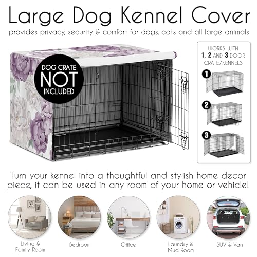 48in. Large Dog Crate Cover (Purple and Ivory Peony / 48.0"L x 32.5"W x 30.5"H)