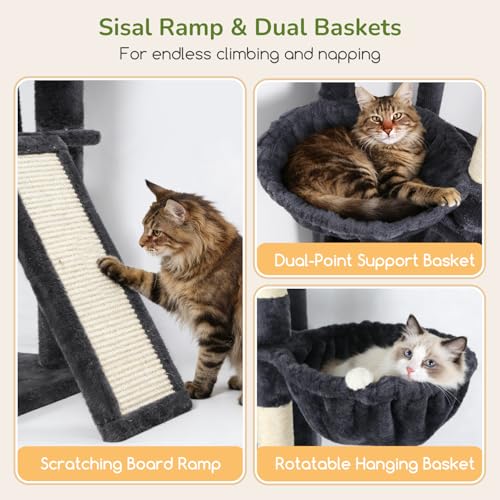 80in Tall Extra Large Heavy Duty Corner Cat Tree Tower (Dark Grey)