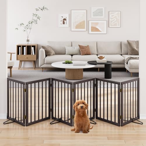 Freestanding Pet Gate 55 (Bamboo Dog Gate Brown / 6 Panel - 110 inches Wide)