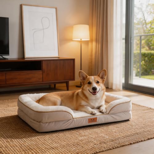 Orthopedic Dog Bed Medium Size Dog (Beige / 30.0" L x 20.0" W x 6.3" Th)