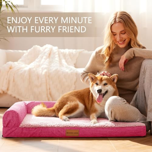 Orthopedic Large Dog Bed Washable Pet Sofa Bed 36''X24'' Pink (Pink / 36"L x 24"W x 3.5"Th)