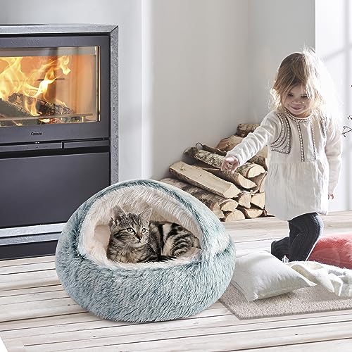 Cat Bed Plush Hooded Cat Beds for Indoor Cats (21.0"L x 21.0"W x 15.0"Th / gray)