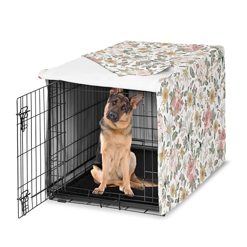 48in. Large Dog Crate Cover (Vintage Floral Pink and Green / 48.0"L x 32.5"W x 30.5"H)