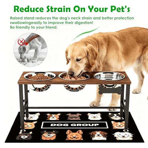 Adjustable Height Elevated Dog Bowl Stand (Brown-1.7L-Three)