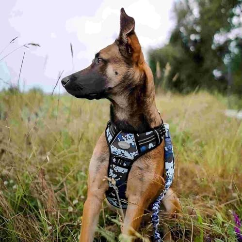 Dog Harness for Large Dogs (Blue Camo / L(Neck:18-29",Chest:24-37"),45-80 lbs)