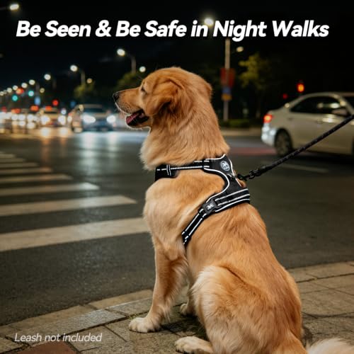 No Pull Dog Harness Large with Front Clip & Neck Release Buckle (XL / Black)