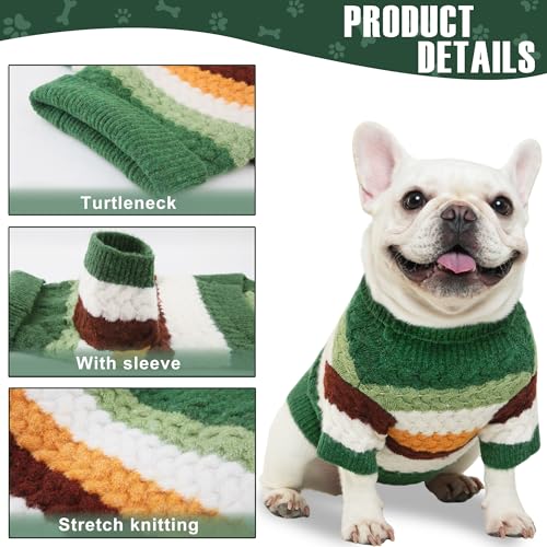 Dog Sweater Classic Turtleneck Knitted Striped Dog Sweaters (Green / Small)