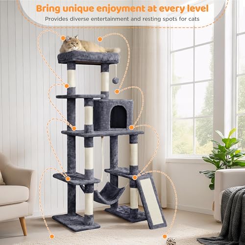 54in Cat Tree Tower for Large Cats (Dark Gray / 54in)