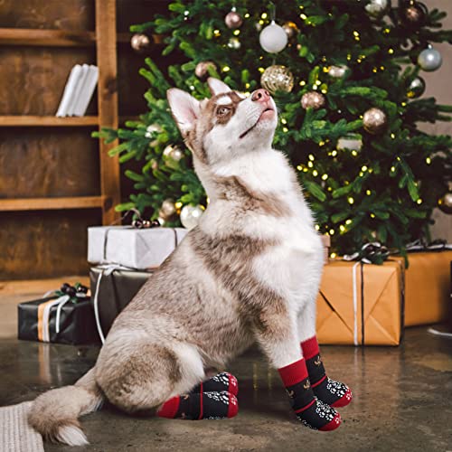 6PCS Anti Slip Dog Socks to Prevent Licking Paws (Medium (6 Count) / Christmas Red and Black)