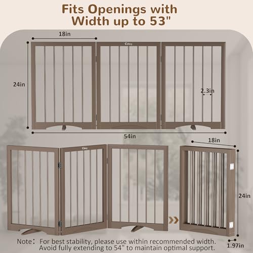 Free Standing Dog Gate Indoor (Brown / 3-Panel, 24"Tall)