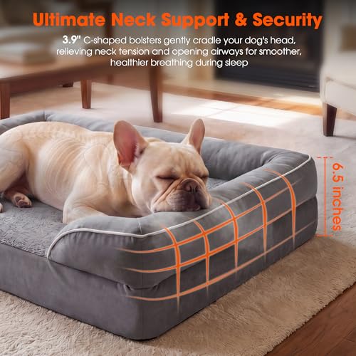 Waterproof Orthopedic Dog Bed for Extra Large Dogs with Bolster (Grey / L (36"x27" - 3" Thick))