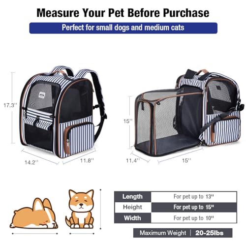 Extra Large Cat Backpack Carrier Expandable Pet Carrier Backpack for Small Dogs Medium Cats Fit Up to 18 Lbs (Striped)