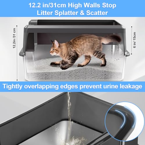 2 Pack Stainless Steel Cat Litter Box with Litter Scoop Holder