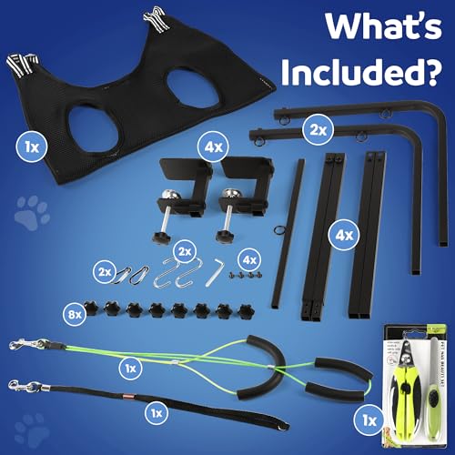 Premium Dog Grooming Arm with Clamp & Dog Grooming Hammock