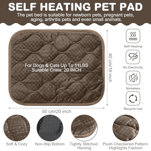 4 Pack Self Warming Cat Mat Self Heating Cat Pad Warm Thermal Pet Bed Washable Dog Crate Pad Body Heat Dog Bed Mat Blanket Non Slip Bottom for Outdoor Indoor Pets (16 x 20 Inch / Coffee)
