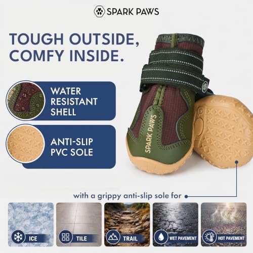 365 Dog Shoes (365 Green Brown / Size 5: 2.4"x2.76"(W*L) (Pack of 4))