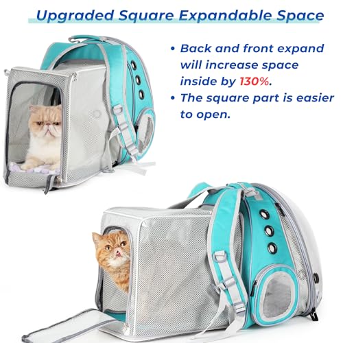 Expandable Cat Backpack Carrier for Large Cats & Small Dogs (Dual Expandable-Green)