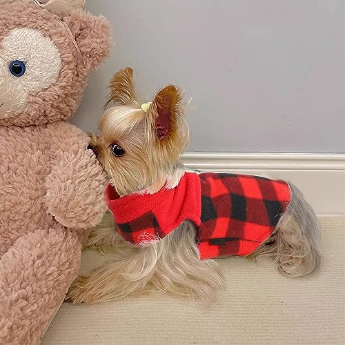 Dog Sweater Vest Fleece Puppy Sweatshirt Pullover Dog Clothes for Small Dogs Boy Girl Stretchy Warm Chihuahua Teacup Clothes Outfits Costume Cat Sweaters (Red Plaid / XX-Small (Chest 11in ))