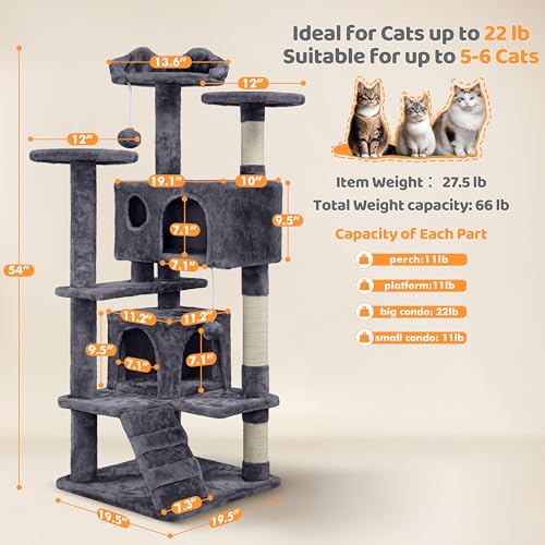 54in Cat Tree Tower (Dark Gray / 54in)