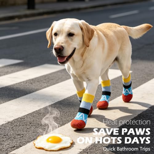 Anti Slip Dog Socks for Prevent Licking Paws & Hardwood Floor (Blue / Medium(6 Pack))