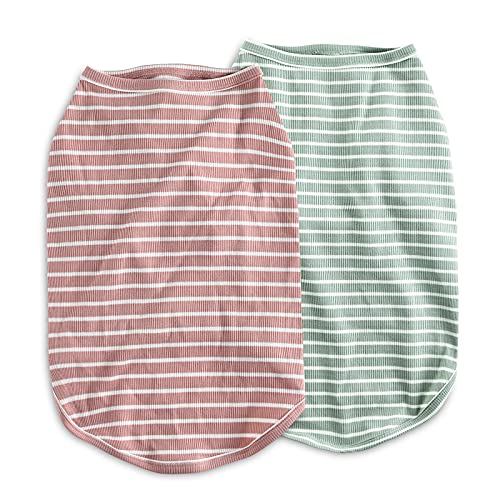 Dog Shirt Striped Lightweight Tank Top Stretchy (Pink + Green / M-(6~9lb) | Chest(~15.3"))