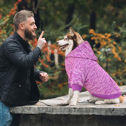 Dog Sweaters for Large Dogs Hoodie Fleece Dog Sweater Soft Clothes Sweatshirt with Pocket Hoodie for Large Dogs (X-Large / Purple)
