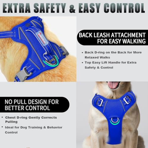 Dog Harness for Large Dogs No Pull Dog Vest ID Tag Pocket (Sapphire Blue / X-Large)