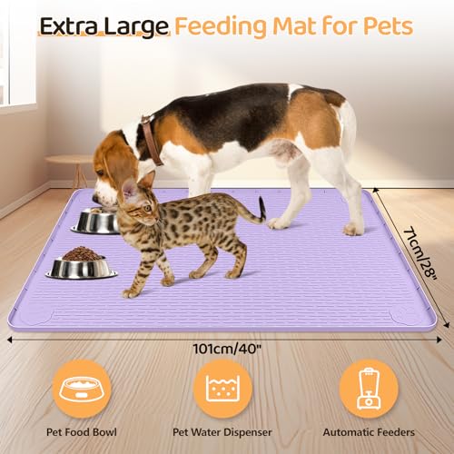 Dog Food Mat 40''x28'' Extra Large Dog Mat for Food and Water (40"L x 28"W / Purple)