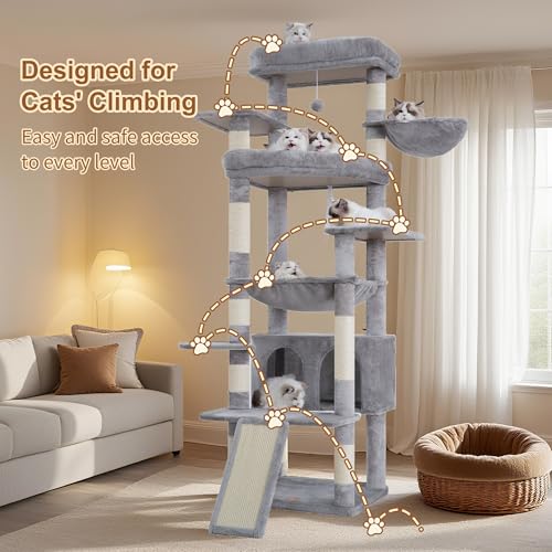 Tall Cat Tree for Large Cat (Light Gray / 80 inch)