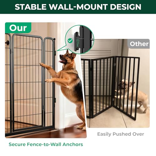 Dog Gate Extra Wide Adjustable for Openings Up to 111" (Black / Up to 111" W【3 Panels + 1 Door】 / 45"H)